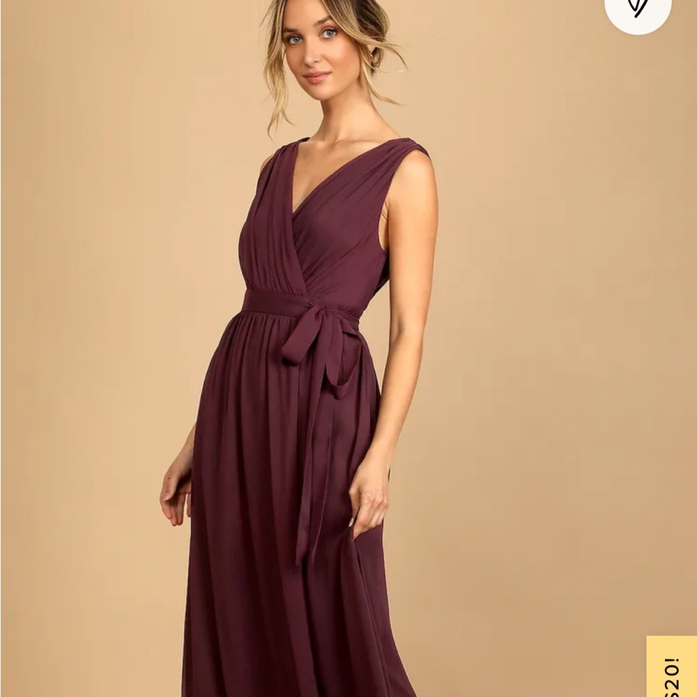 Burgundy/ deep purple wrap gown from Lulu’s